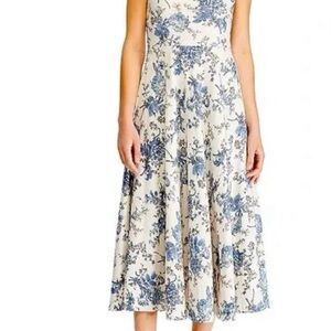 Chaps Blue and Cream Floral Midi Dress